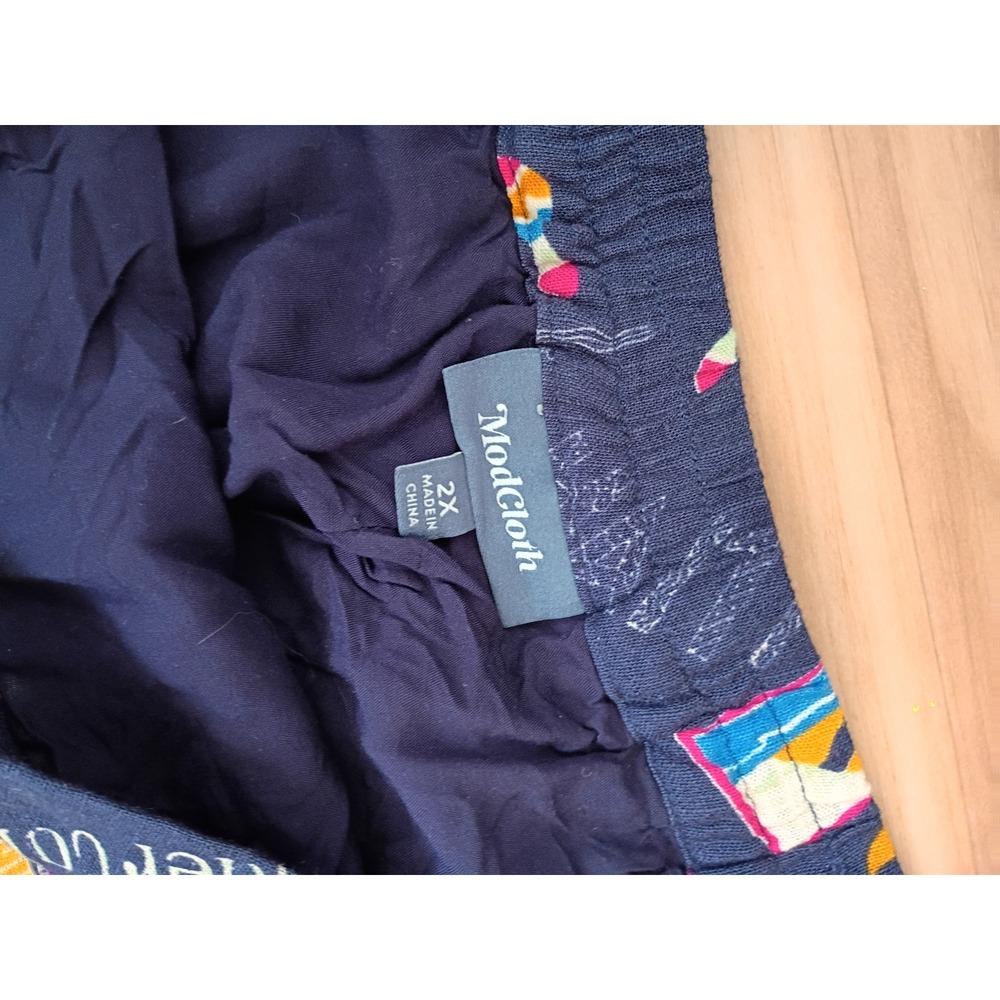 ModCloth Navy Blue Tropical Caribbean Travel Postcard Print A-Line Skirt 2X - Picture 6 of 9